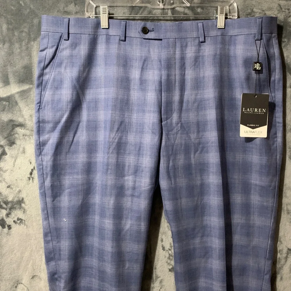 Lauren Ralph Lauren Mens Ultraflex Blue Plaid Suit Trousers Edgewood 42W x 32L